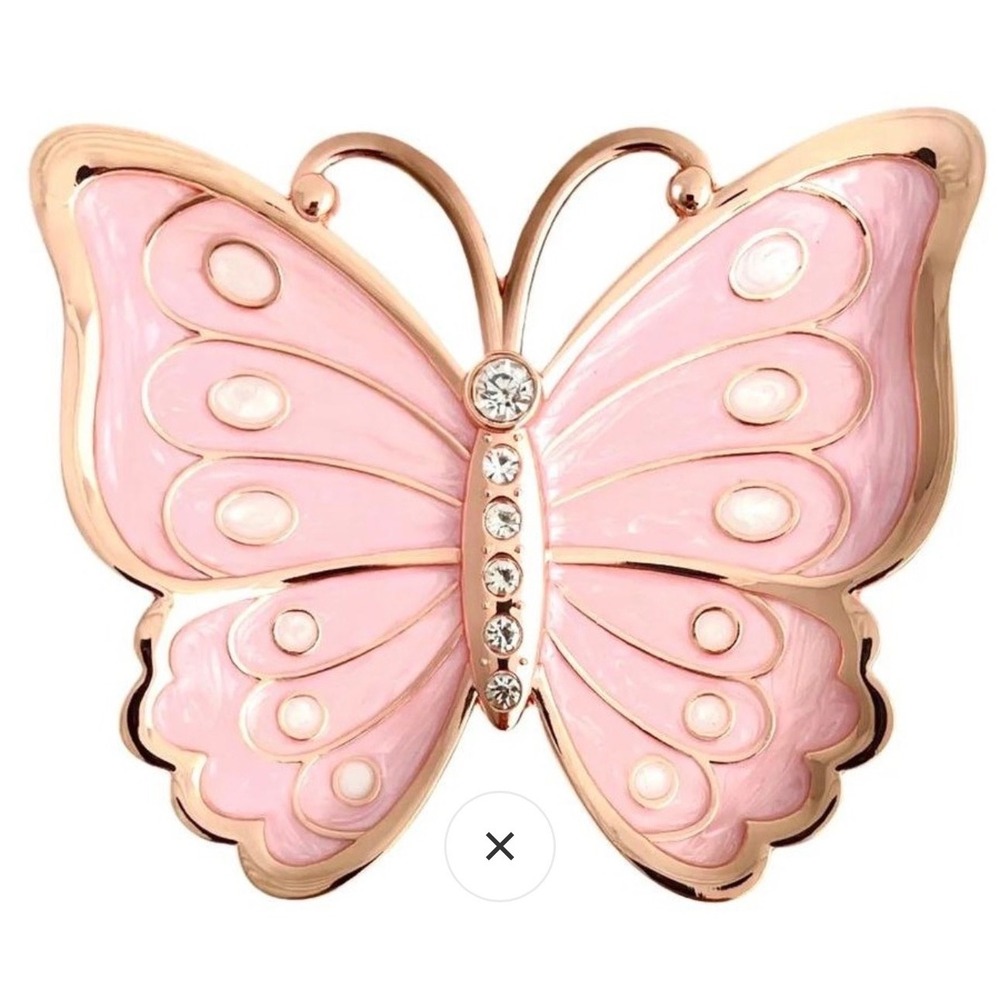 Russell Collection Epoxy Pink Butterfly Trinket Tray Rose Gold Enamel Rhinestone